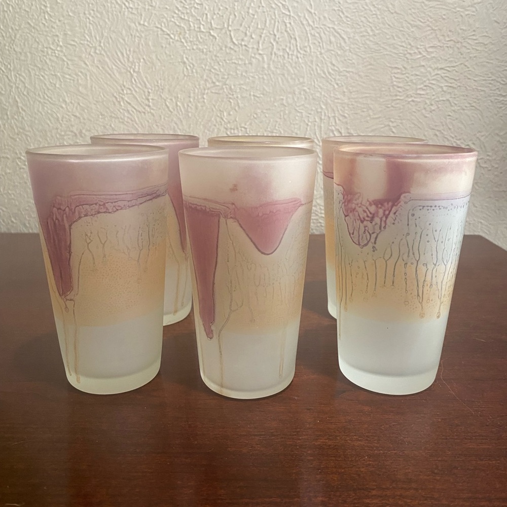 Vintage, Set of 6, Kronos Frosted Glass Tumblers made in Greece